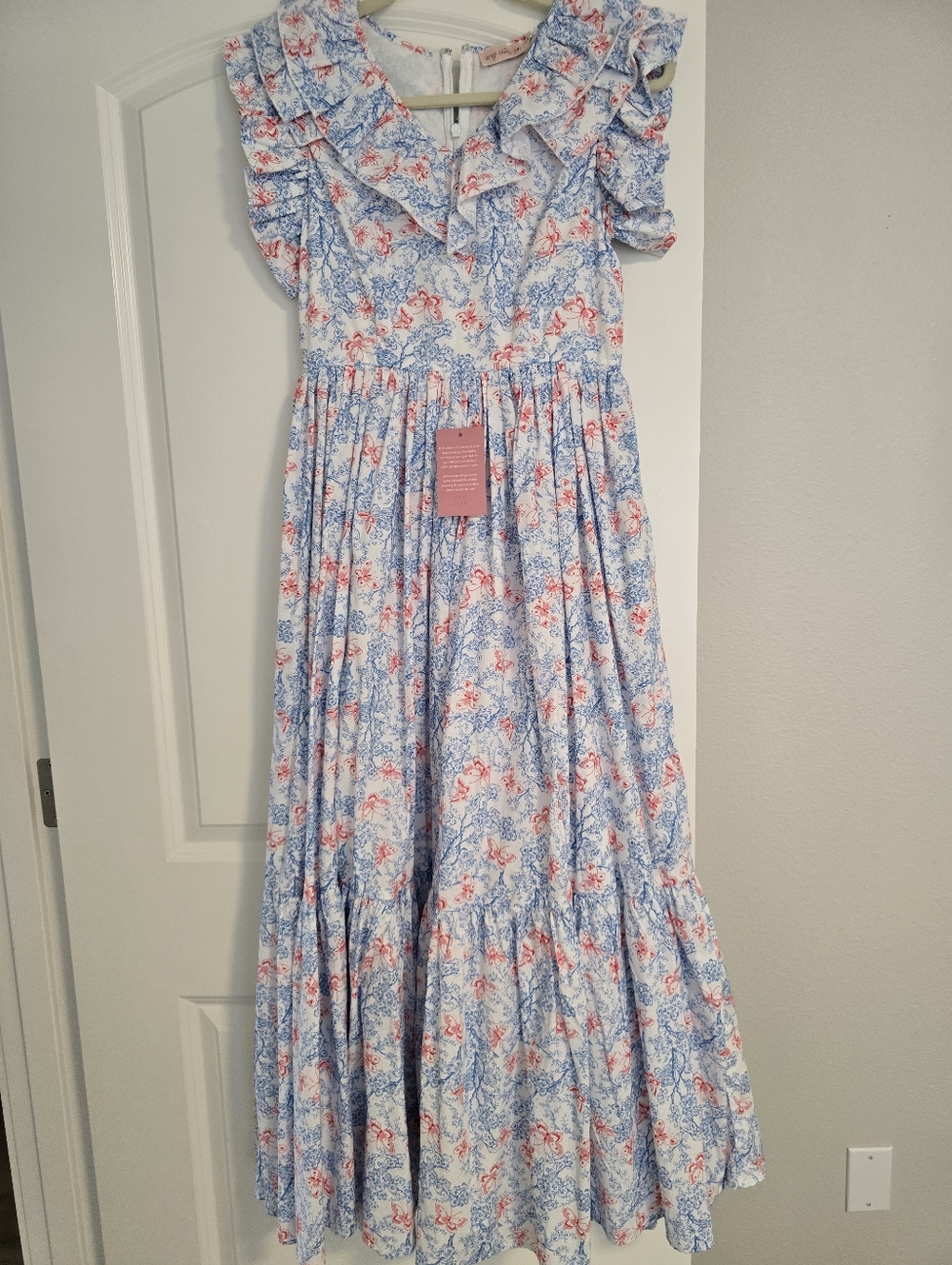 Ivy City Blue & Floral Ruffle Maxi Dress